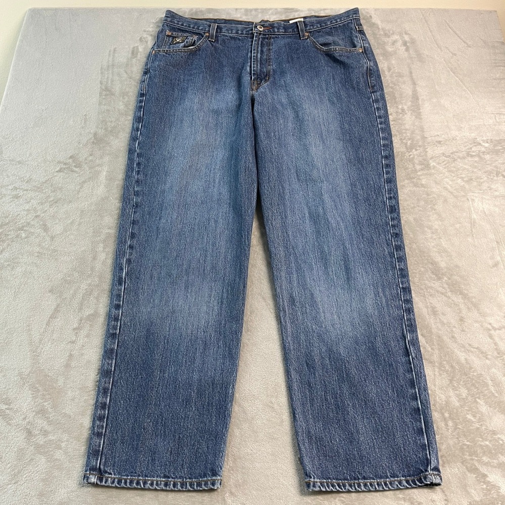Cinch Black Label Mens Blue Medium Wash Straight Leg Y2K Jeans 38x32 Western